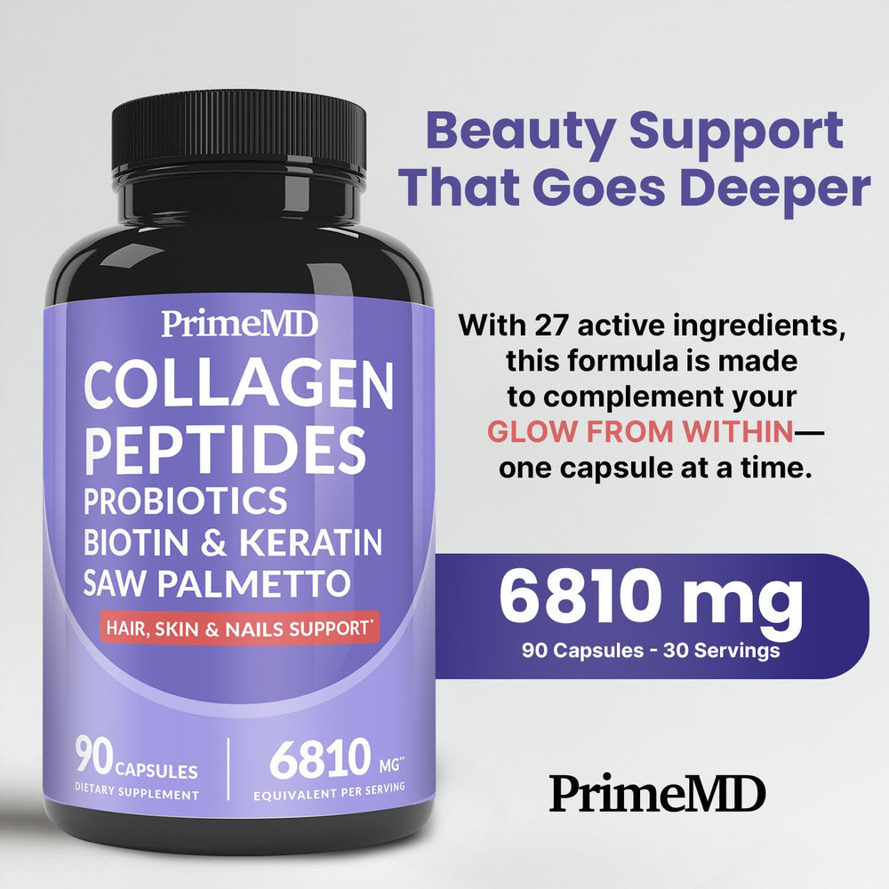 PrimeMD capsules closeup highlighting convenient capsules for consistent beauty support