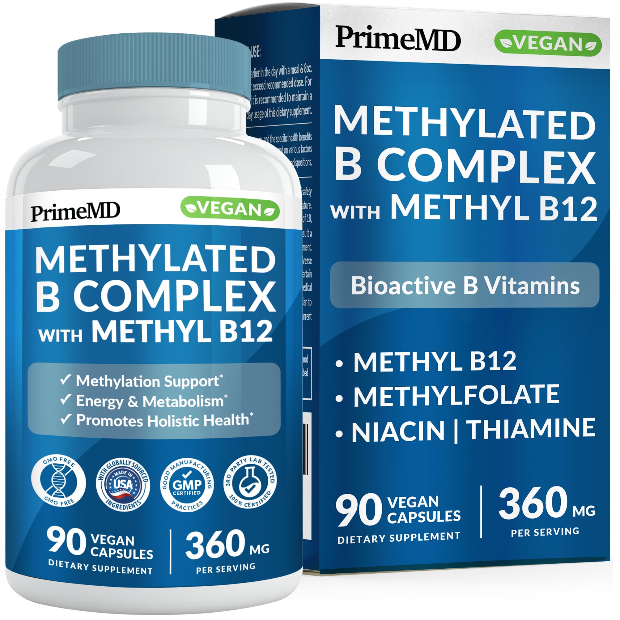 PrimeMD methylated B Complex bottle front showing complete B vitamin blend