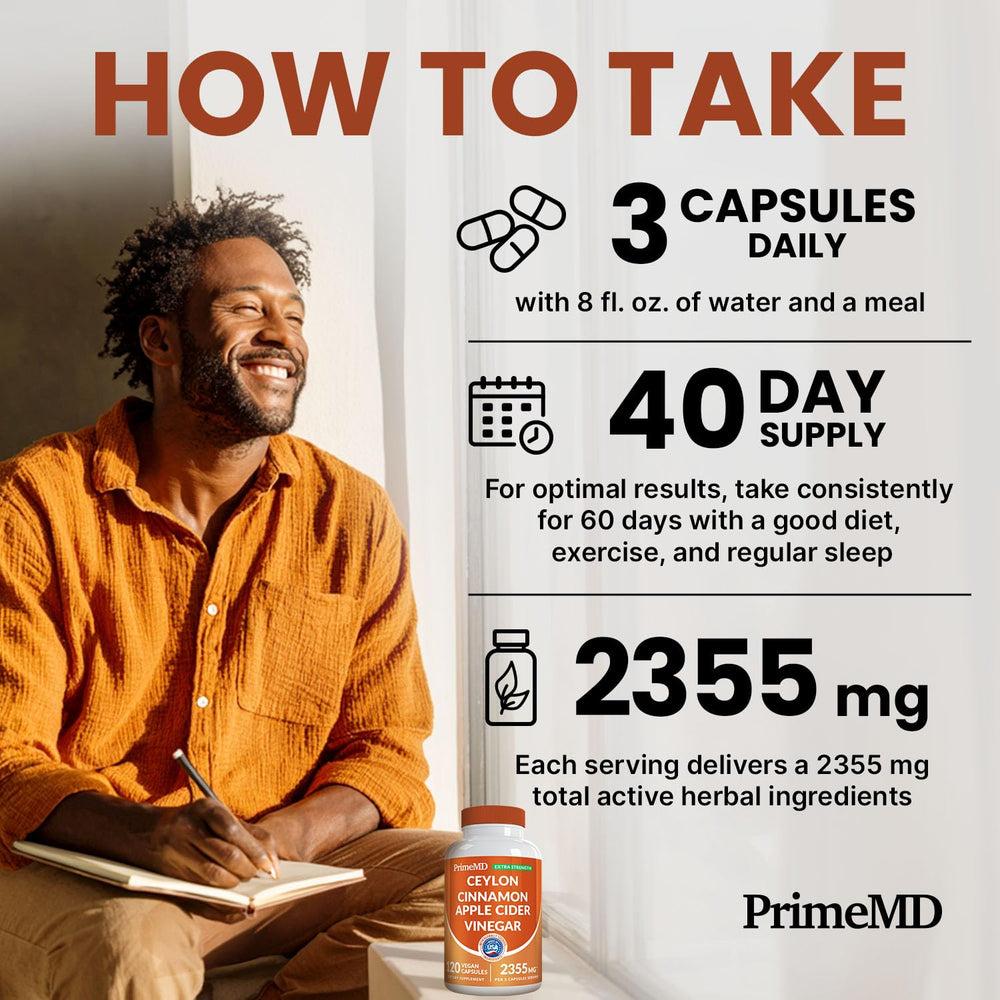 PrimeMD serving capsules ready with water implies simple three-per-day regimen