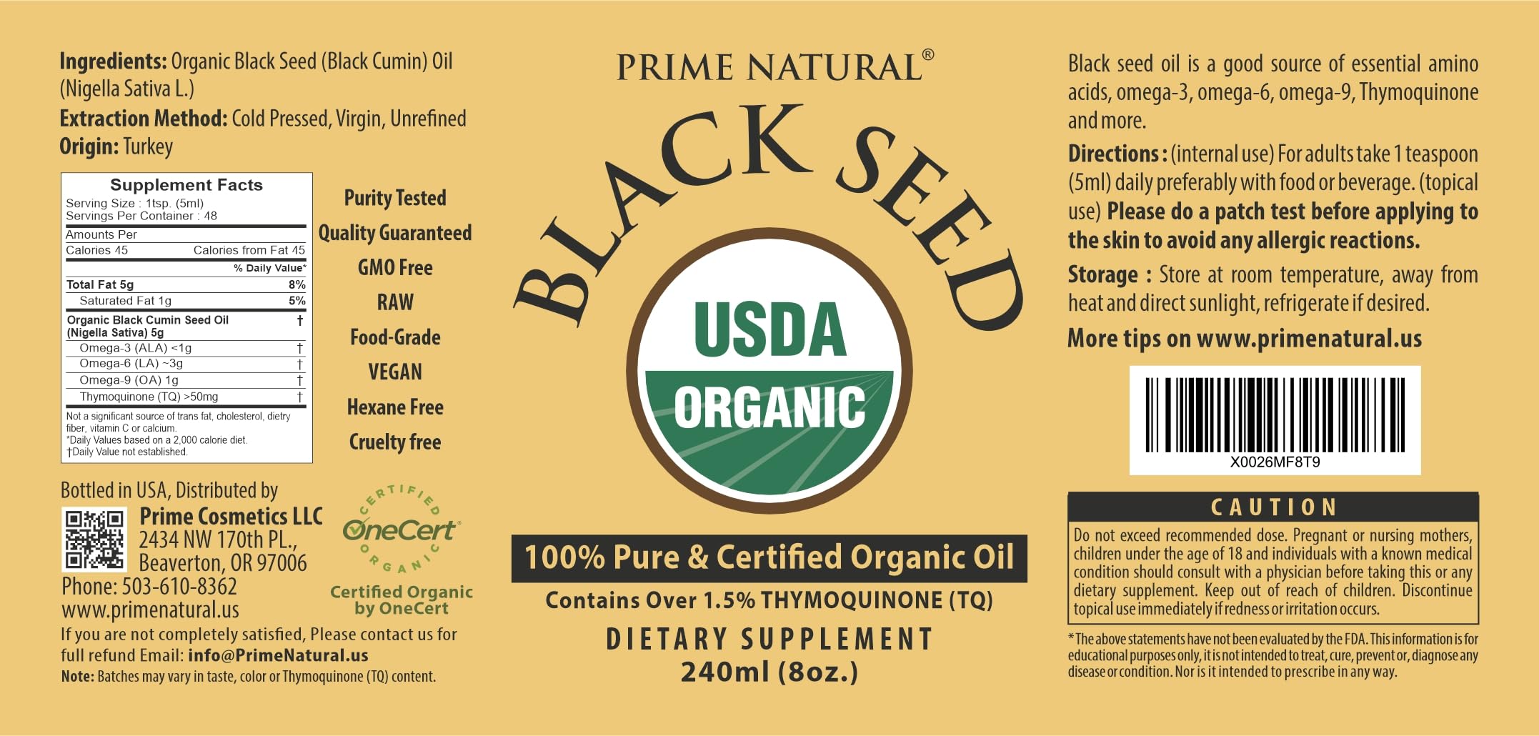 PRIME NATURAL Black Seed Oil bottle cap closeup.