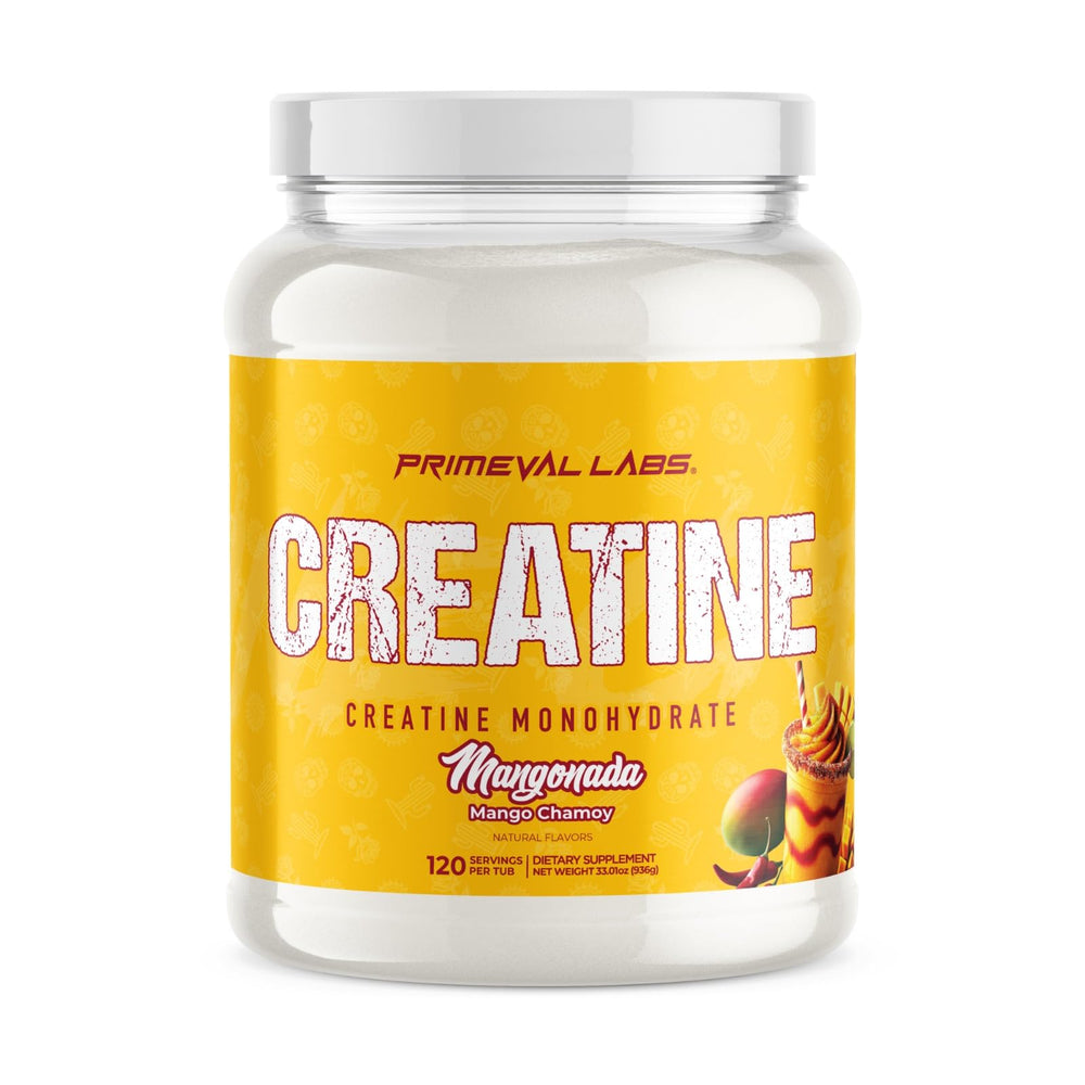 Primeval Labs Clean Creatine mangonada tub for clean energy during training.