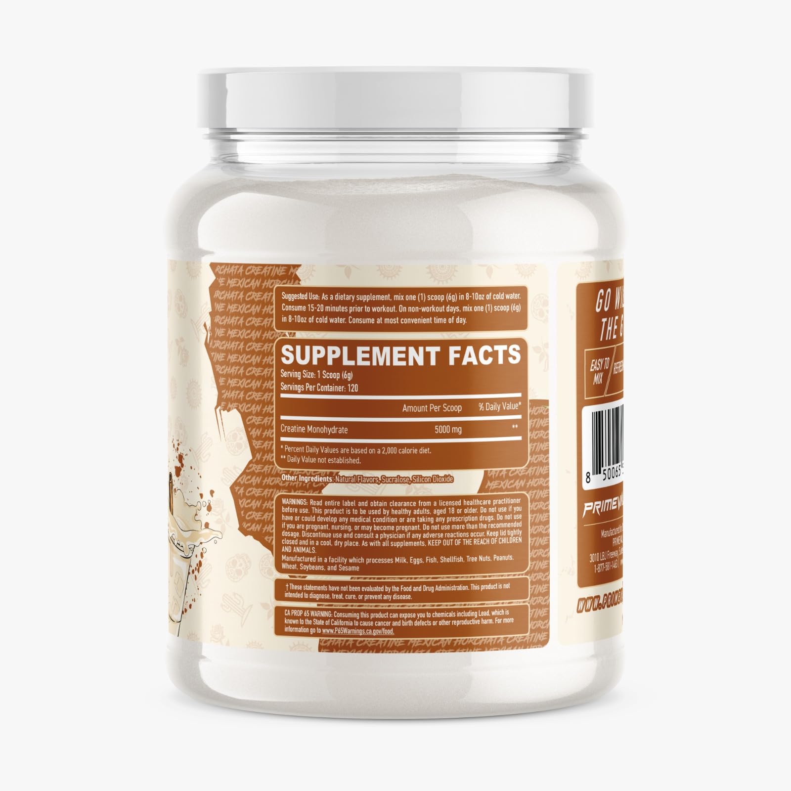 Primeval Labs Horchata flavored creatine powder scoop ready for measurable pre- or post-workout use.