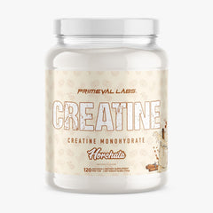 Primeval Labs Clean Creatine Monohydrate Horchata tub shows clean-label formula for athletic support.