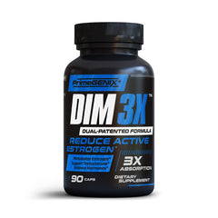 PrimeGENIX DIM3X bottle front for natural estrogen support and male vitality