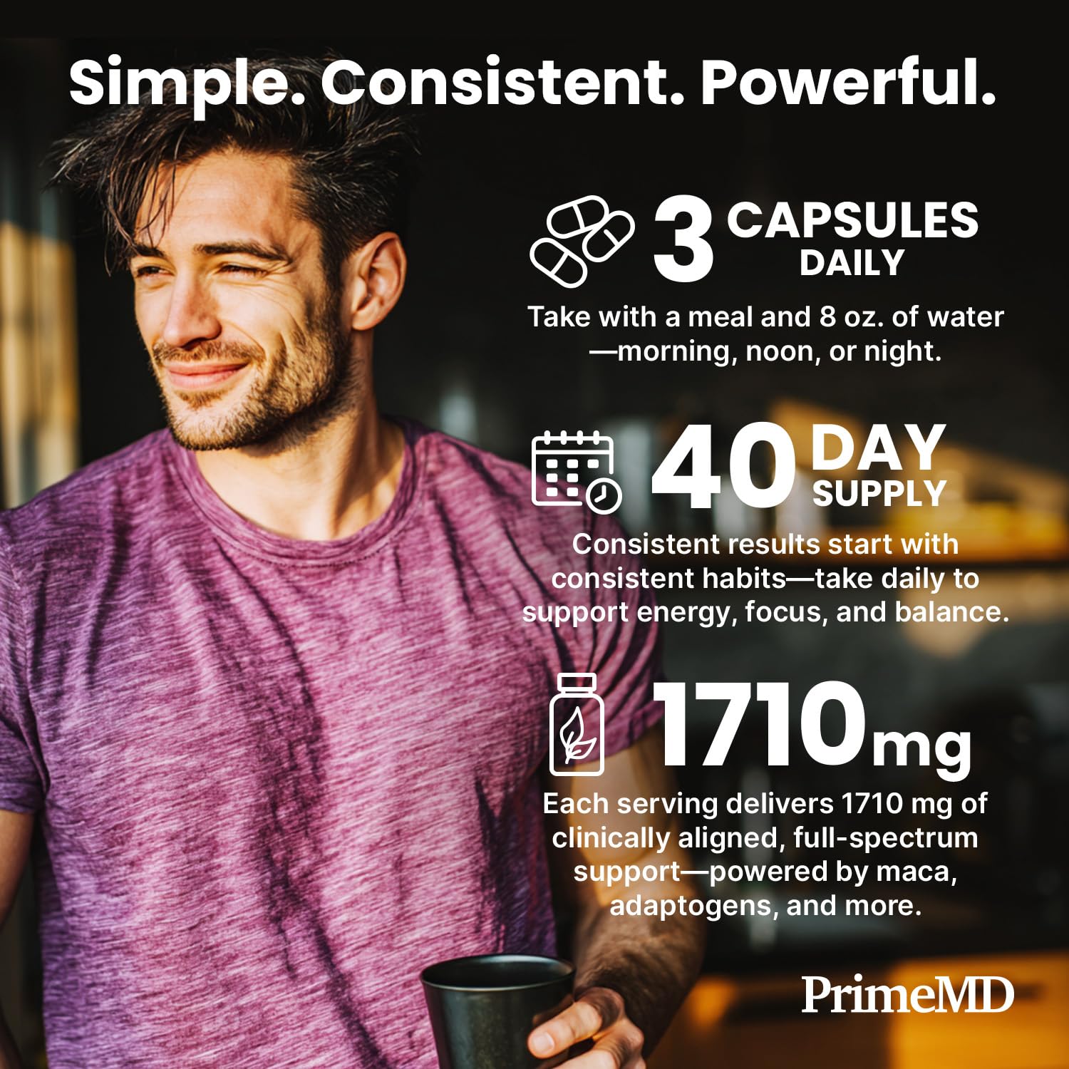 PrimMD hormonal-balance maca-ashwagandha capsules on display for potential balance support.