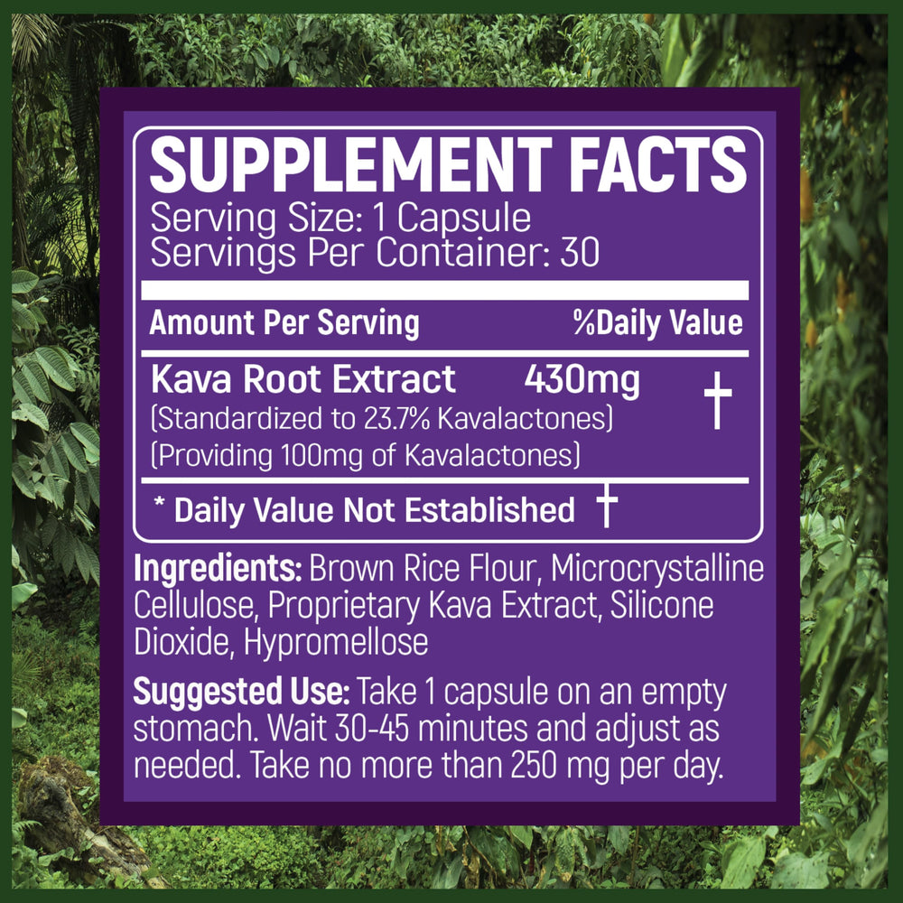 PRIMO KAVA capsules closeup shows 100 mg kavalactones for potency.
