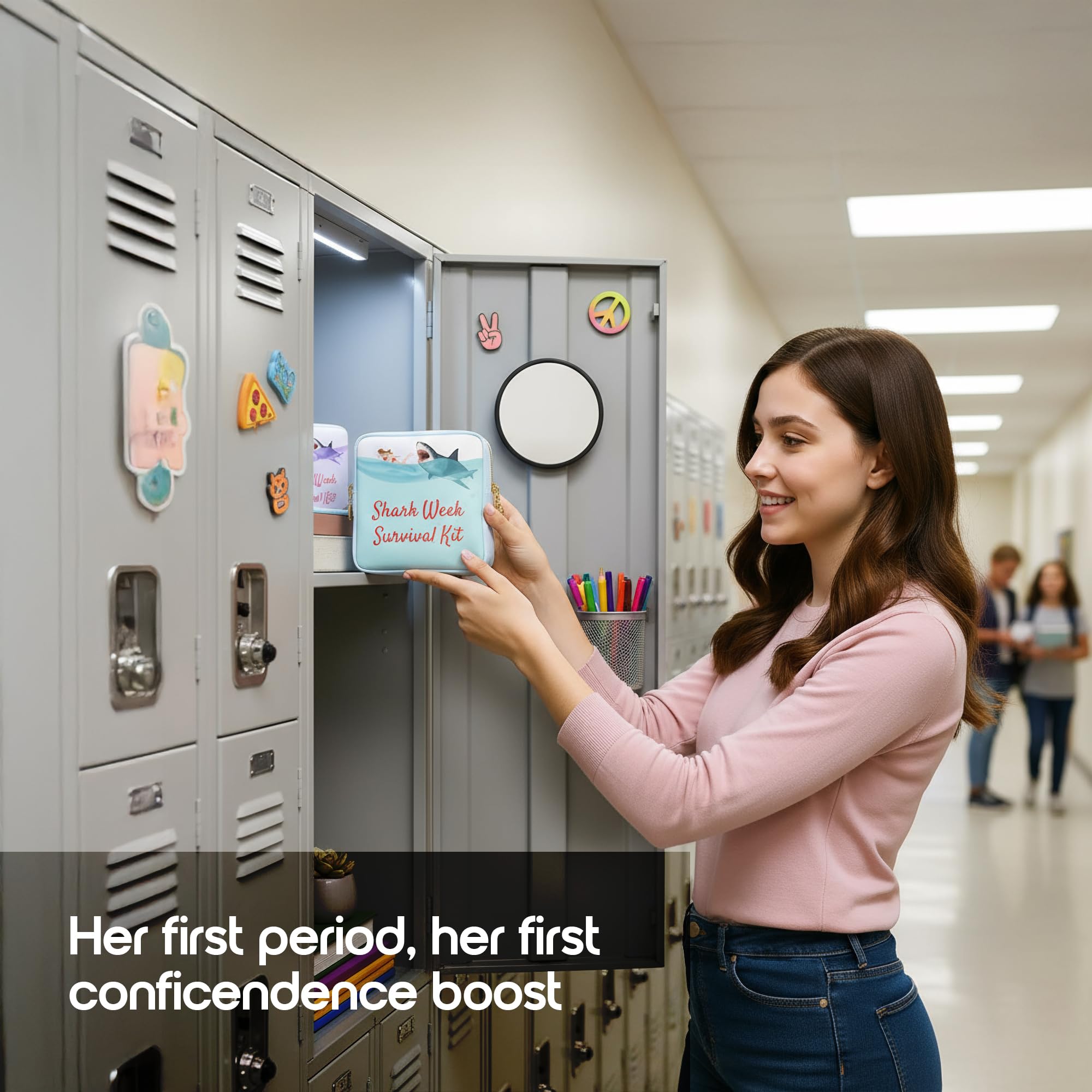 Primo Lines Period Bag for School interior layout keeps pads and tampons organized for quick access
