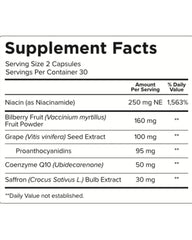 Pristene bilberry capsules closeup emphasizes antioxidants for healthy ocular circulation