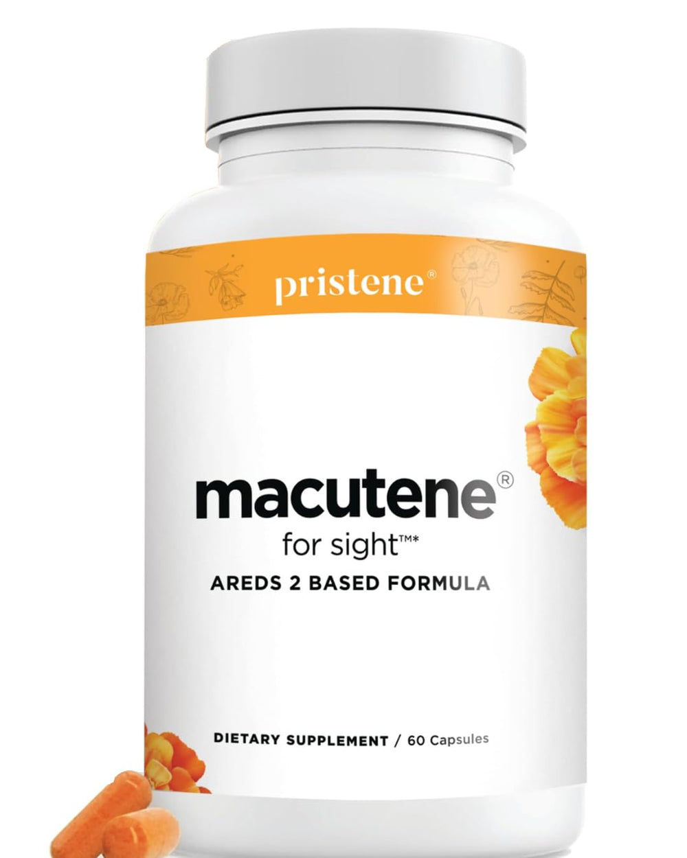 Pristene Macutene Protect bottle-front showing vegan eye vitamins for macular support