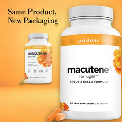 Close-up of Macutene Protect capsules highlighting AREDS2-based ingredients for eye health