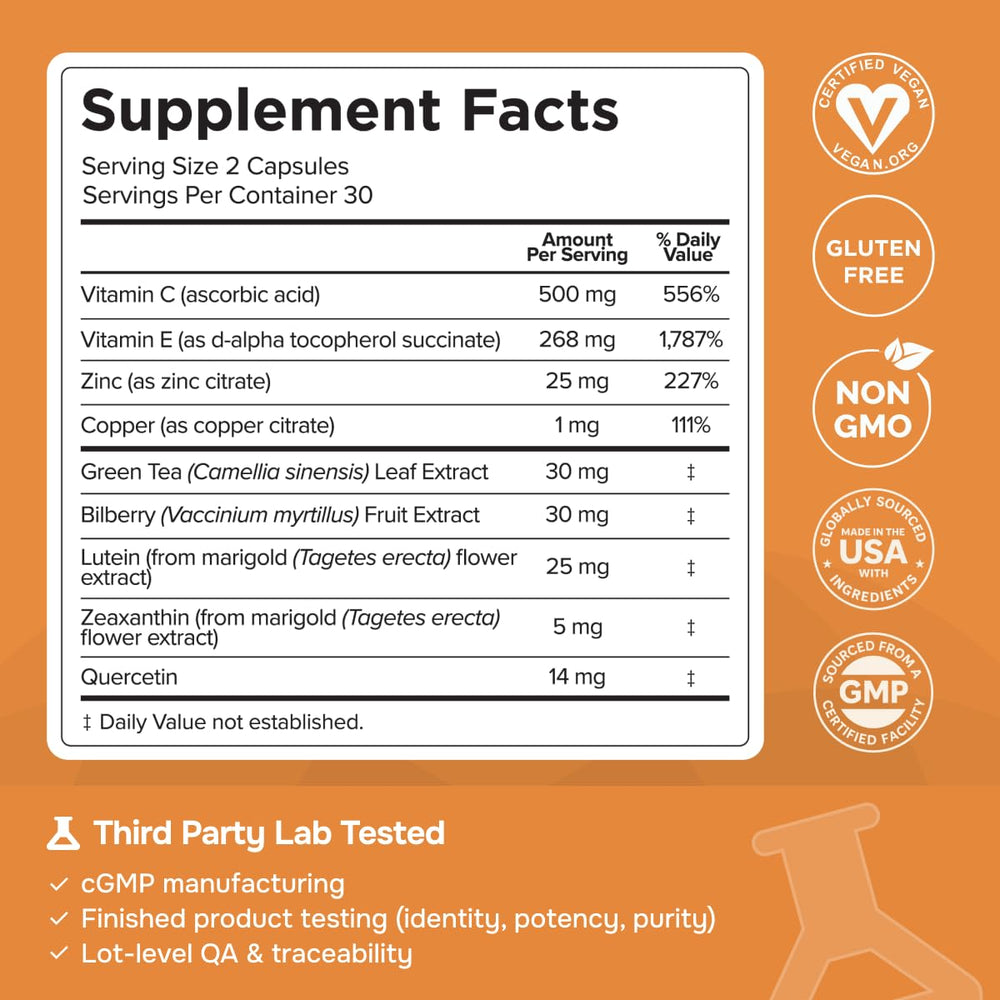 Label detail of Macutene Protect with vegan, gluten-free, non-GMO claims visible