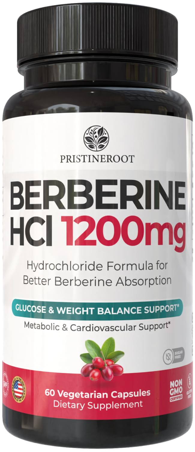 PristineRoot Berberine capsules close-up highlighting high absorption formula.