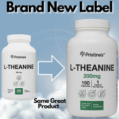 PRISTINE'S L-Theanine sleep capsule label shows 200 mg per capsule for easy dosing.