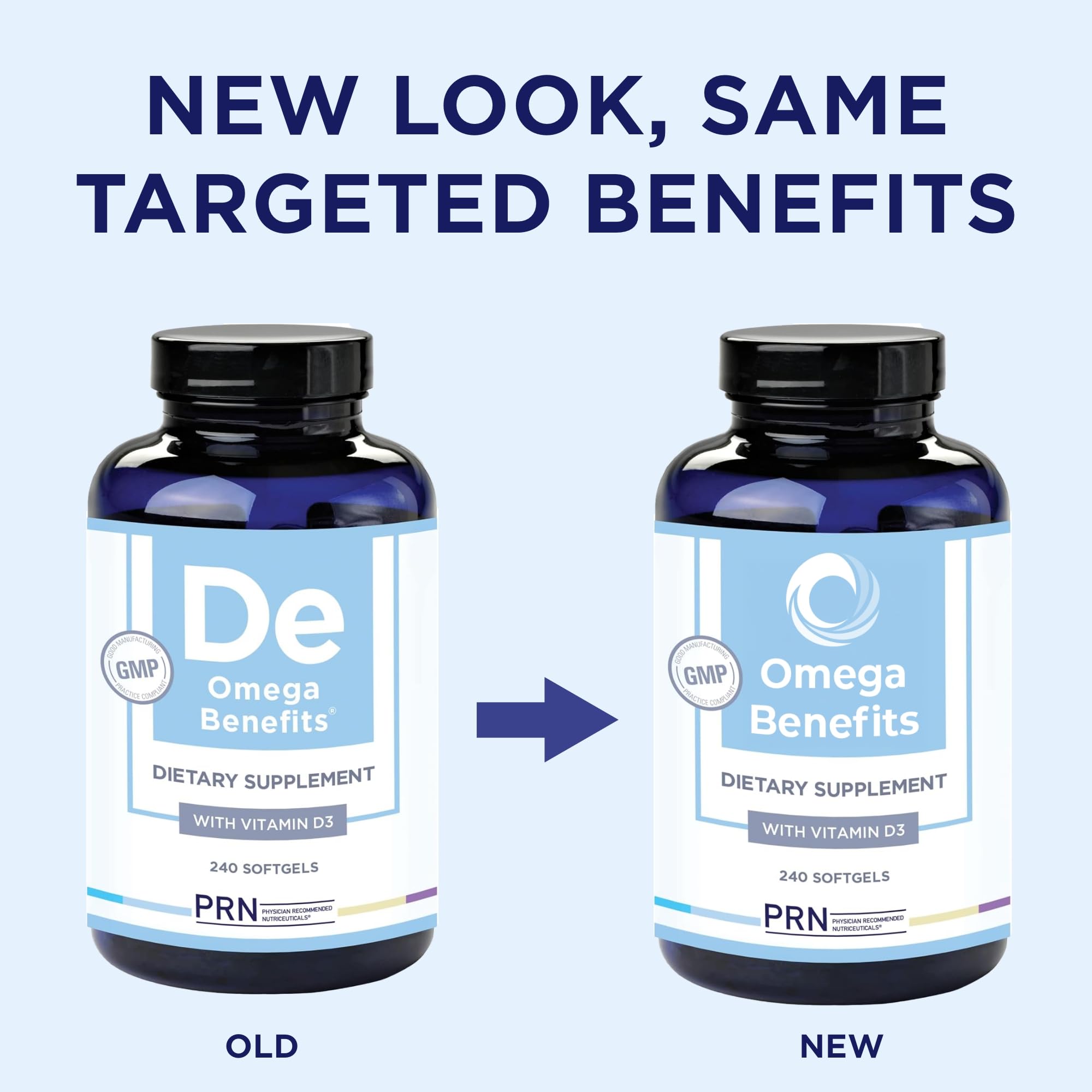 Close-up of PRN DE Omega-3 softgels showing smooth texture and purity.