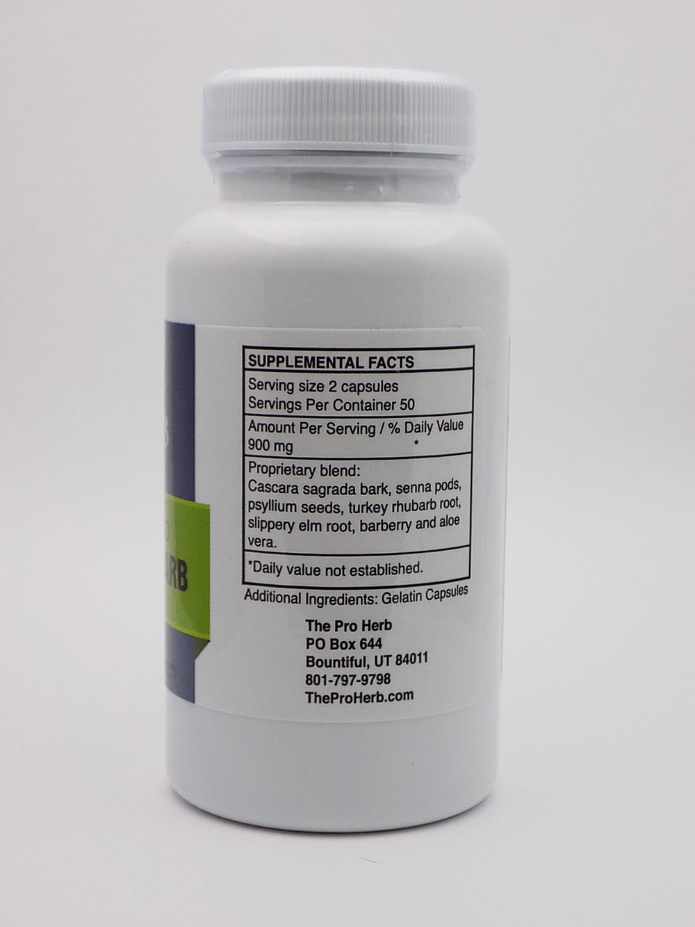 Pro Herb capsules close-up shows natural ingredients for digestive comfort.