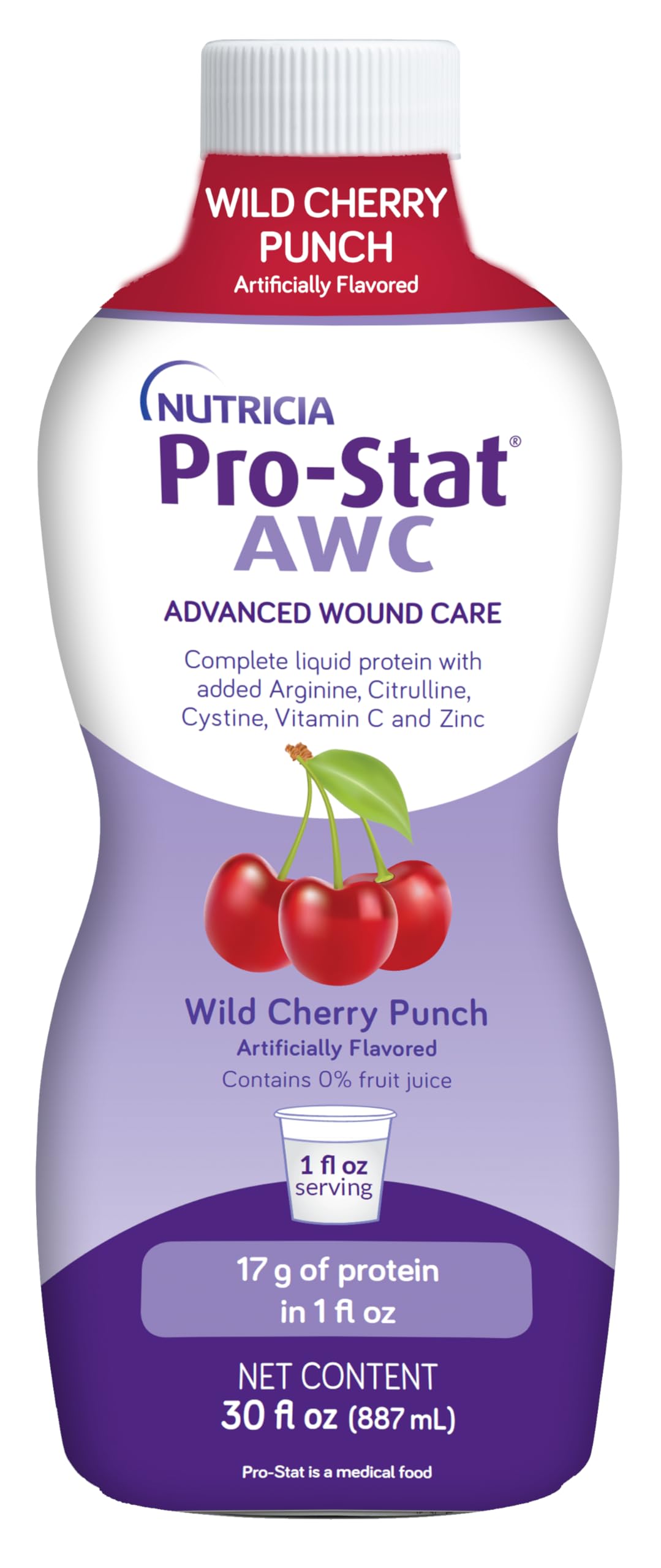 Pro-Stat AWC Wild Cherry Punch bottle, convenient wound care nutrition