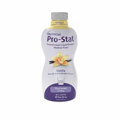 Pro-Stat vanilla concentrated liquid protein bottle shown for convenient daily nutrition.