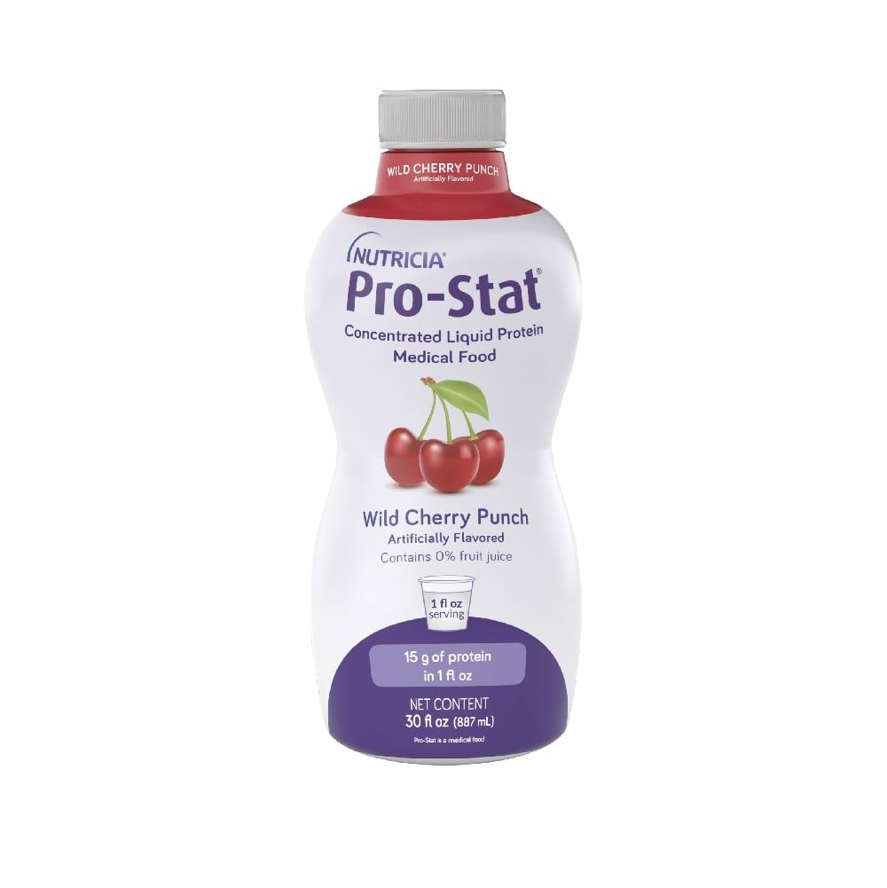 Pro-Stat Wild Cherry Punch bottle shows concentrated protein in small servings for easy nutrition.