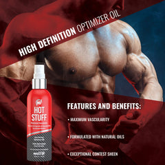 Pro Tan Hot Stuff creates contest sheen with natural oils under stage lights.