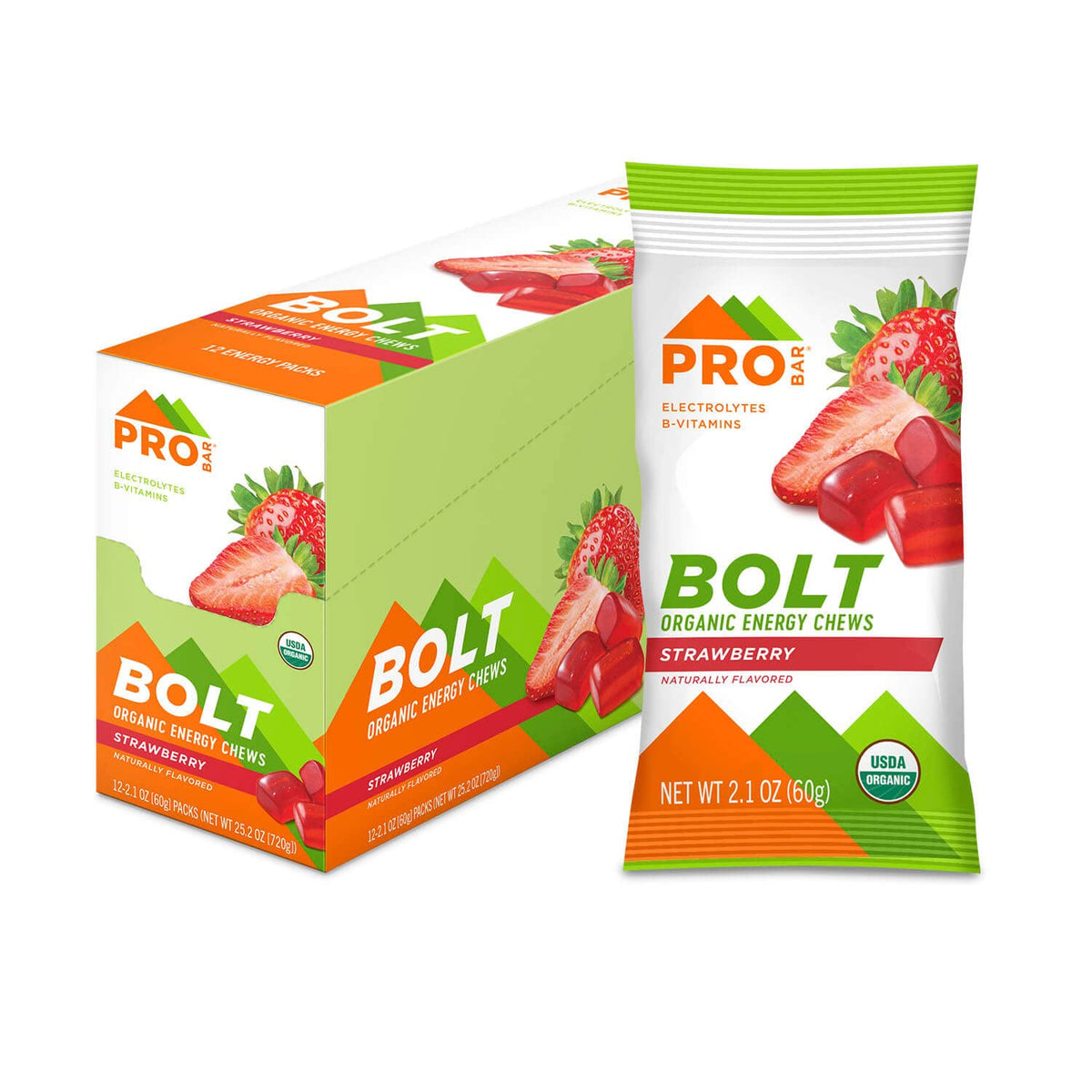 PROBAR Bolt Energy Chews strawberry pack for quick, clean energy during workouts.