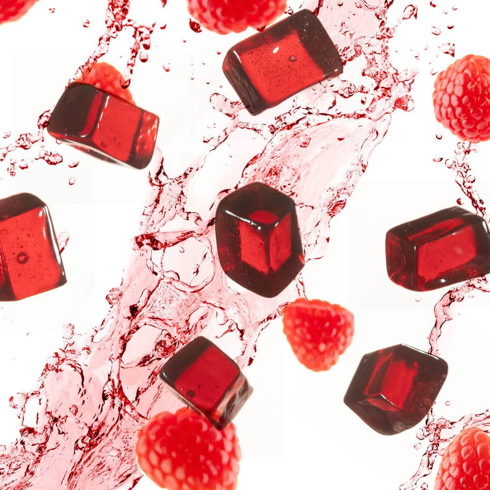 Probar BOLT Raspberry Energy Chews bottle closeup highlighting flavor.