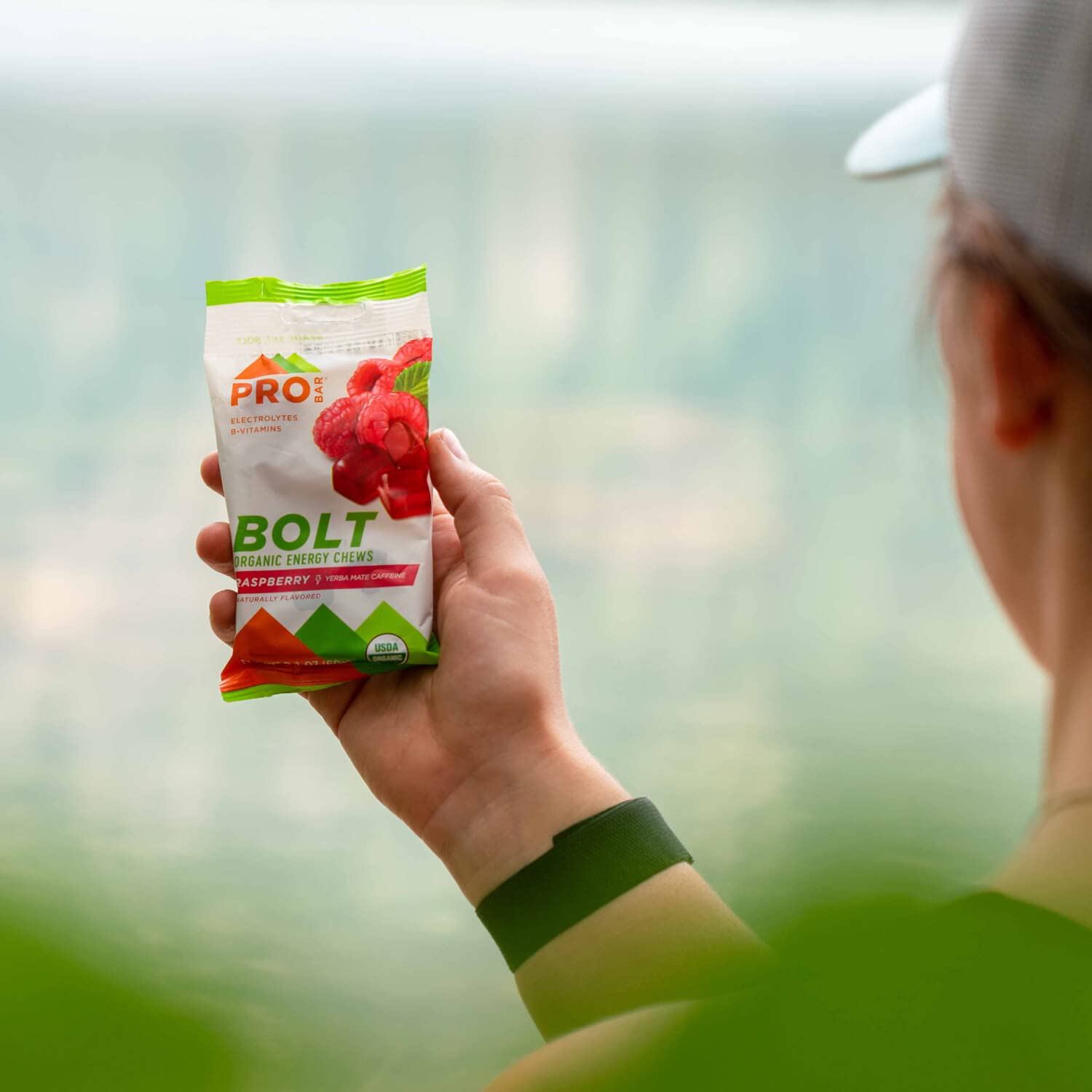 Probar BOLT Raspberry Energy Chews nutrition label shows electrolytes.