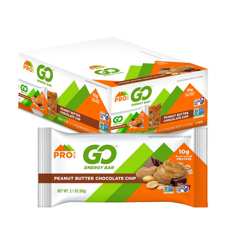 PROBAR GO energy bar, peanut butter chocolate chip, front view for on-the-go fueling.