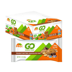 PROBAR GO energy bar, peanut butter chocolate chip, front view for on-the-go fueling.