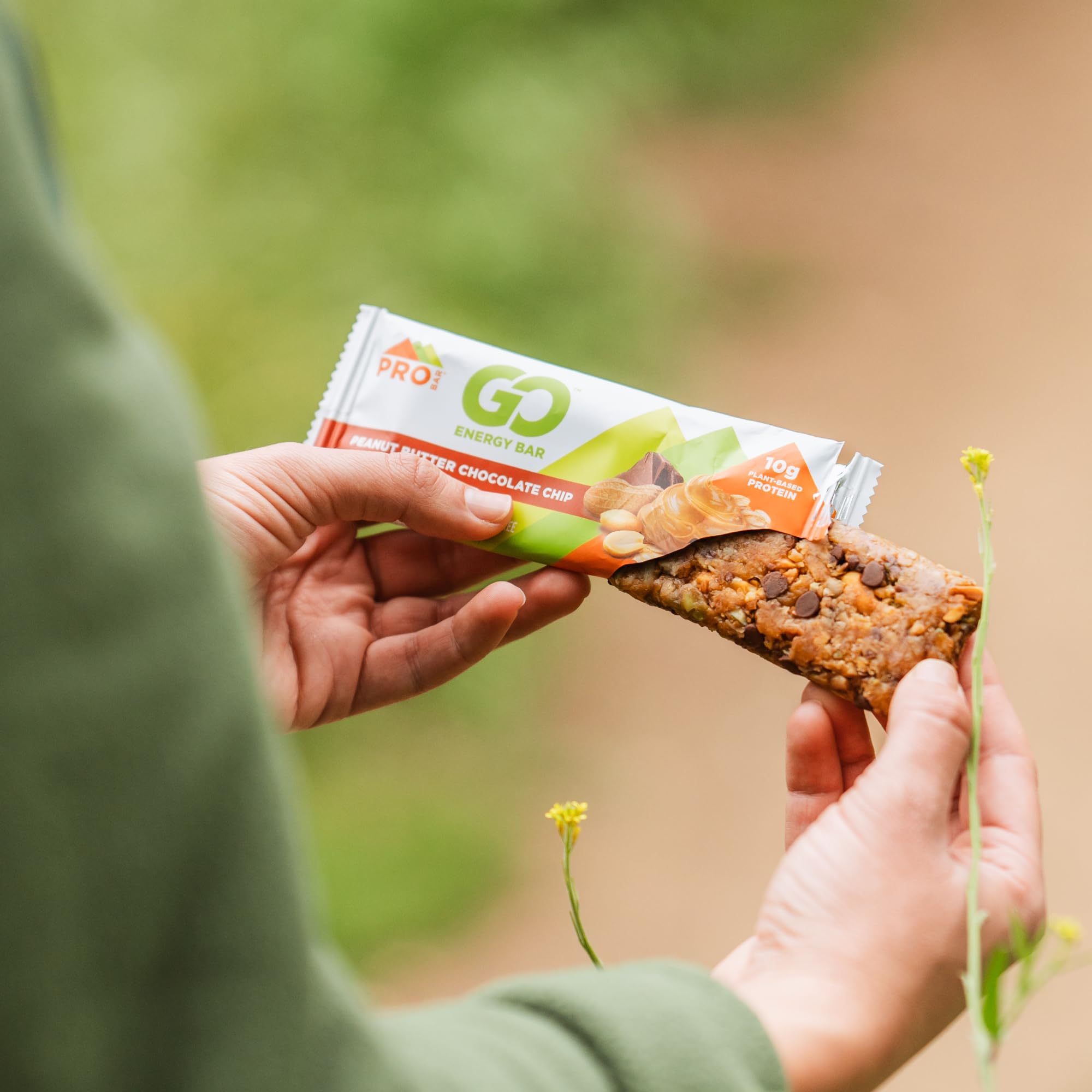 Nutrition facts label on PROBAR GO energy bar for protein and macros.