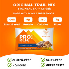 PROBAR MEAL Bar Original Trail Mix nutrition facts highlighting protein.