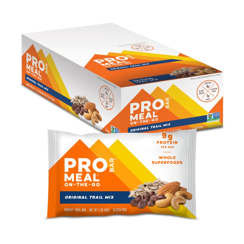 PROBAR MEAL Bar Original Trail Mix packaging highlights gluten-free energy.