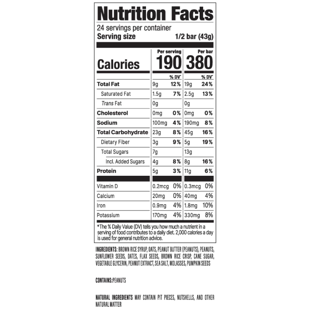 PROBAR MEAL Bar texture close-up – creamy peanut butter with oats and seeds.