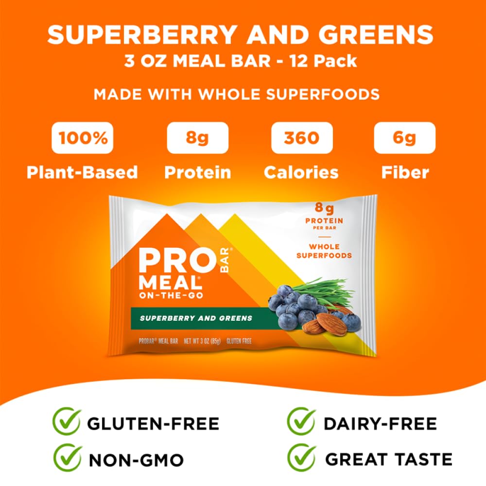 PROBAR MEAL Bar Superberry & Greens wrapper closeup highlighting quality and non-GMO appeal.
