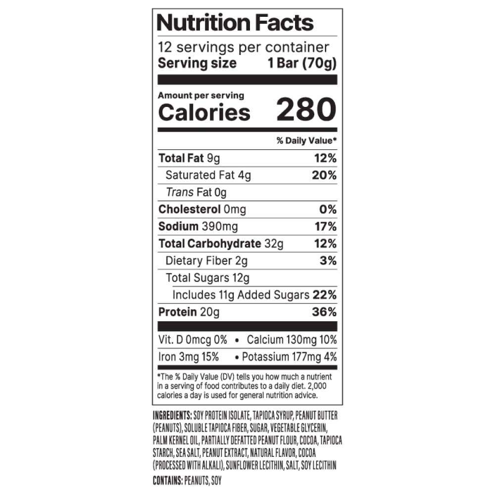 PROBAR Peanut Butter Chocolate nutrition panel highlighting gluten-free and non-GMO