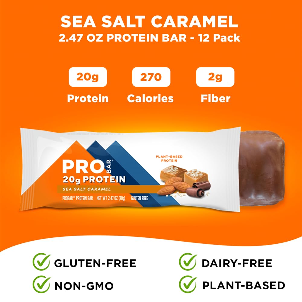 ProBAR bar close-up shows creamy almond butter with caramel swirl.