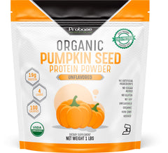 Probase Nutrition pumpkin seed protein tub label shows unsweetened, clean plant-based nutrition.