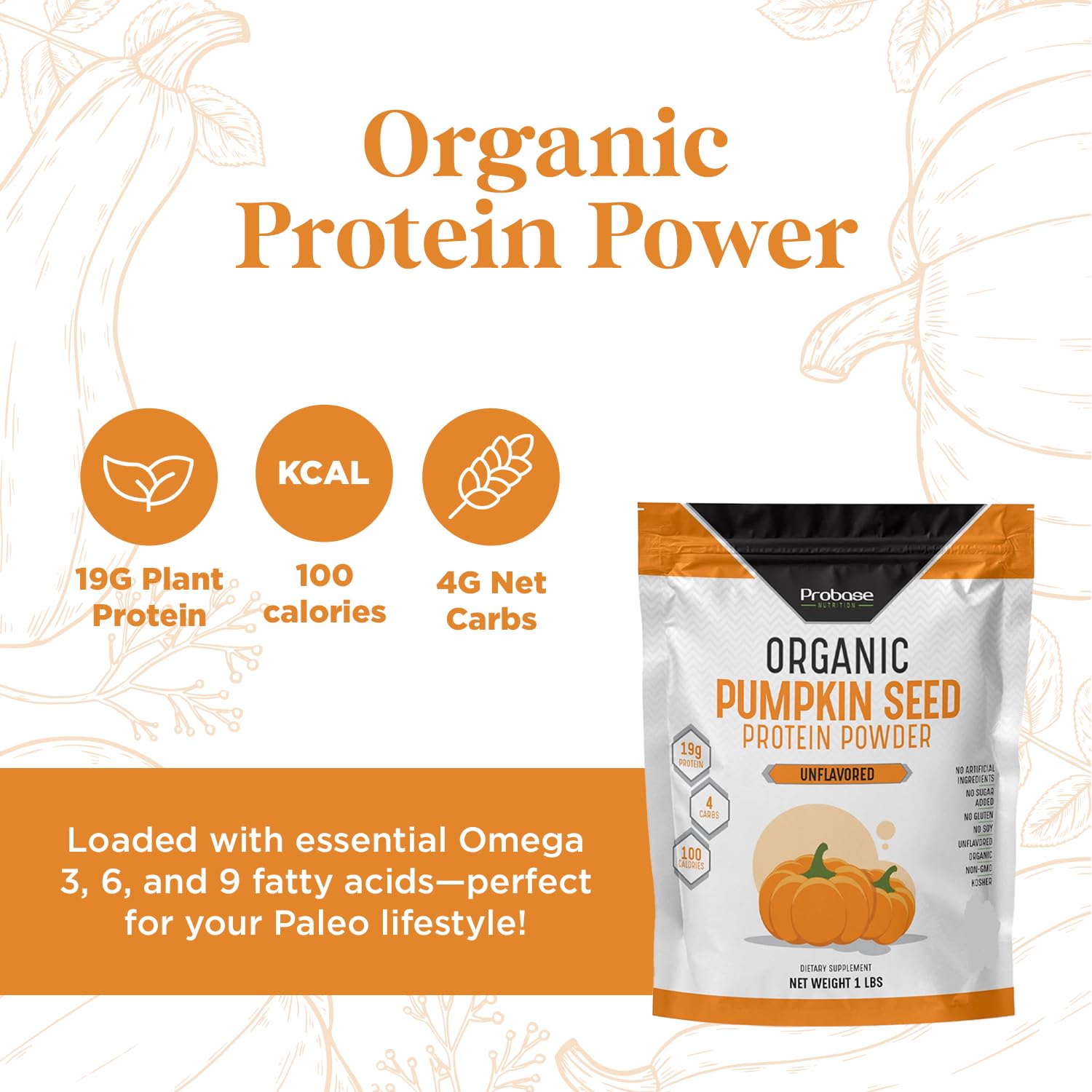 Probase Nutrition unsweetened-label close-up showing no added sugars.