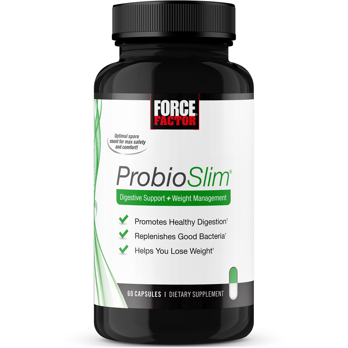 ProbioSlim bottle front with label highlighting probiotic digestion support