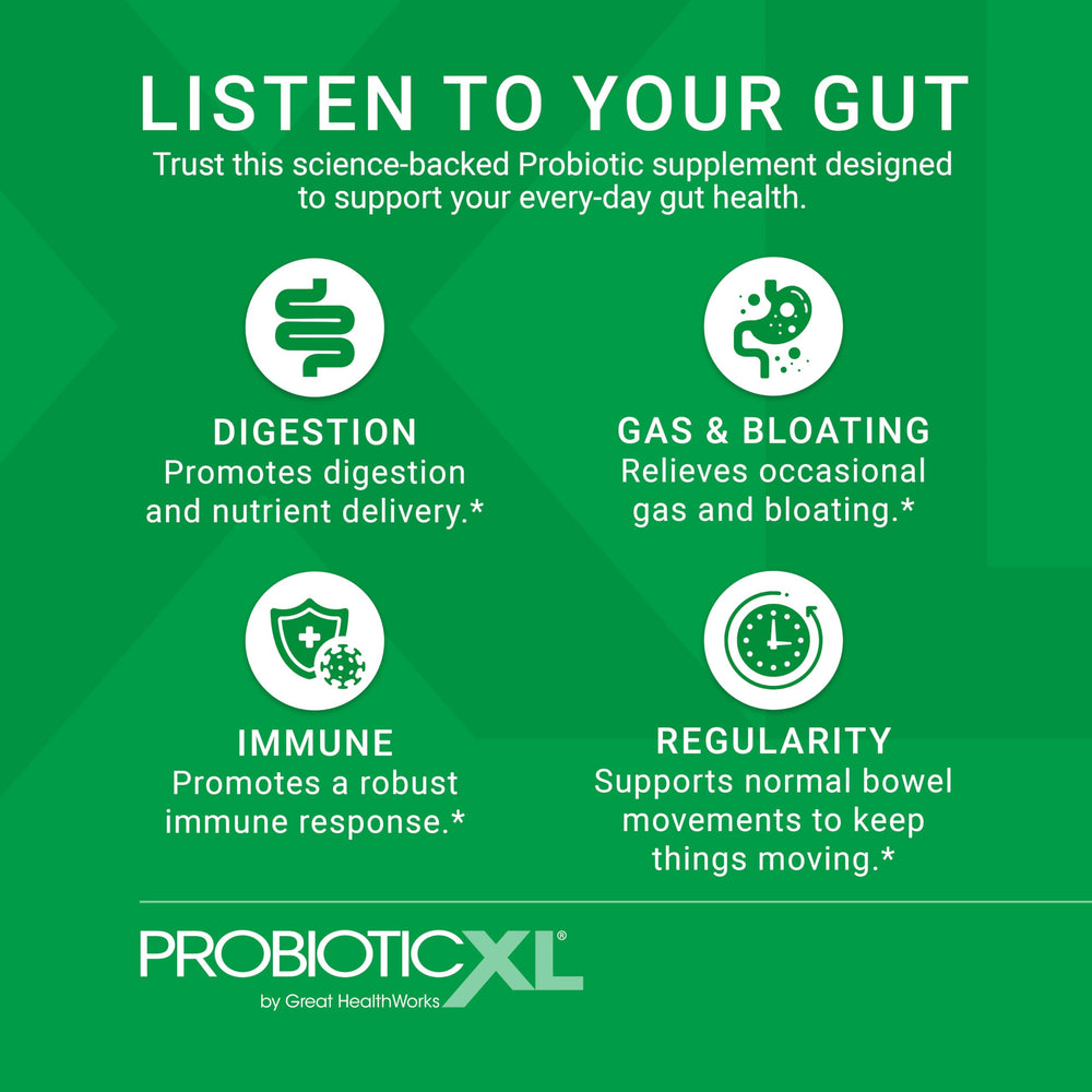 Probiotic XL DE111 bottle with shelf-stable probiotic strains.