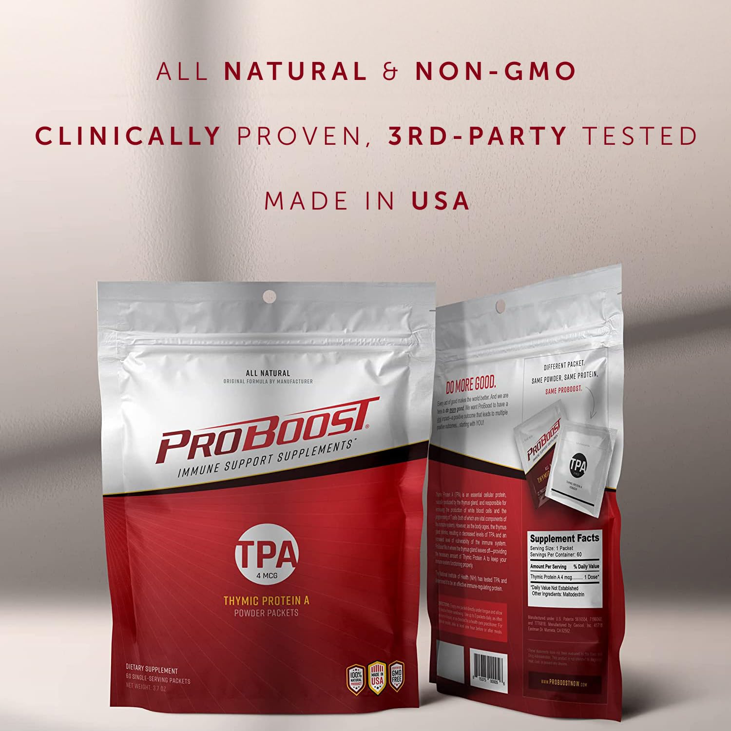 ProBoost label highlights non-GMO, all-natural ingredients