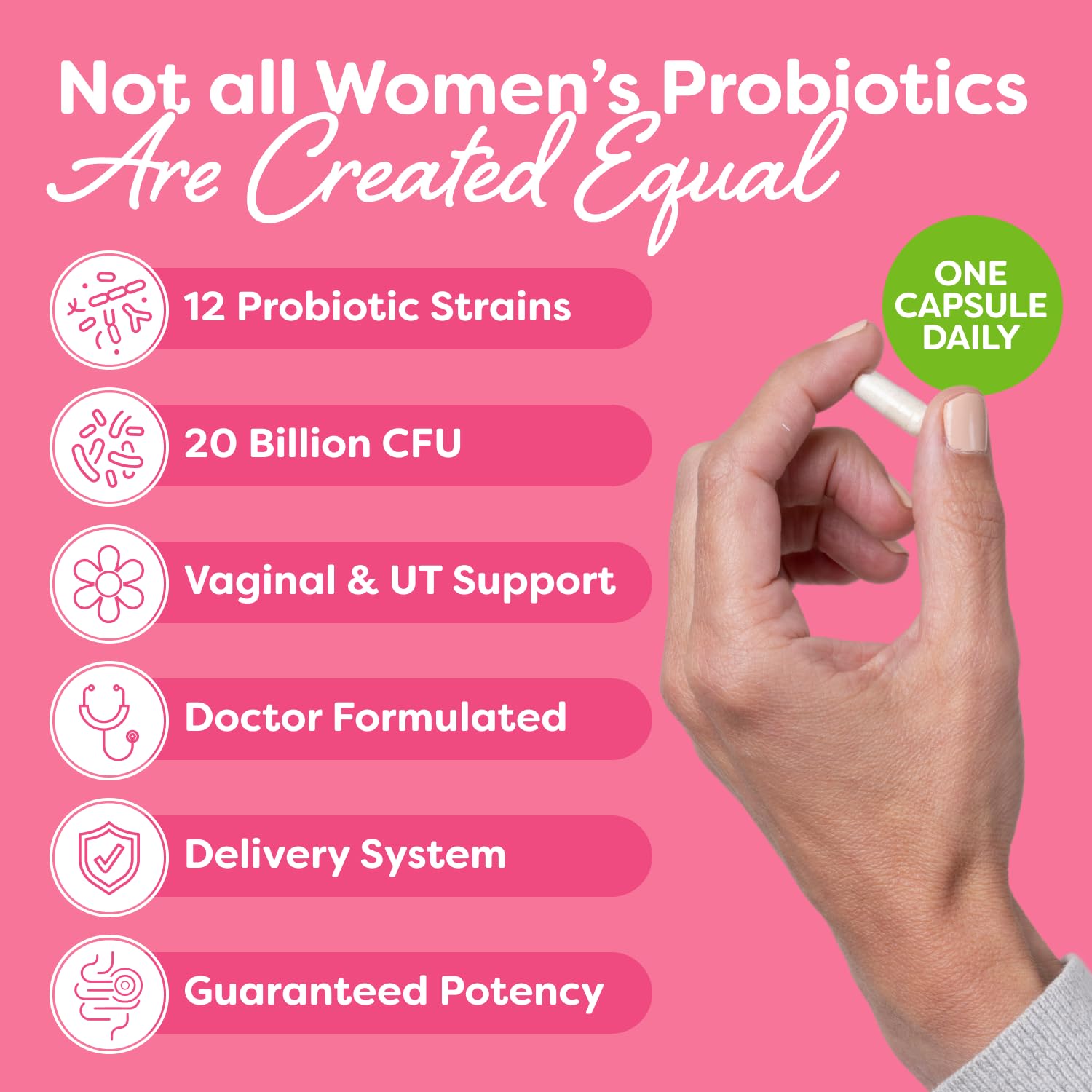 Probulin Women's Probiotic label highlights 12 strains for comprehensive microbiome support.