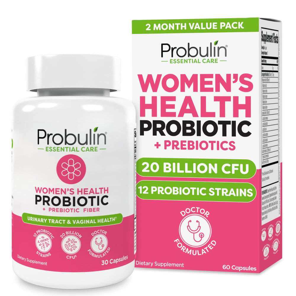 Probulin Women's Probiotic bottle shows 20B CFU for daily digestive balance.