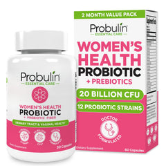 Probulin Women's Probiotic bottle shows 20B CFU for daily digestive balance.