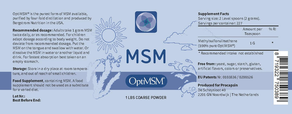 Procapsin OptiMSM powder in jar ready to blend into drinks.