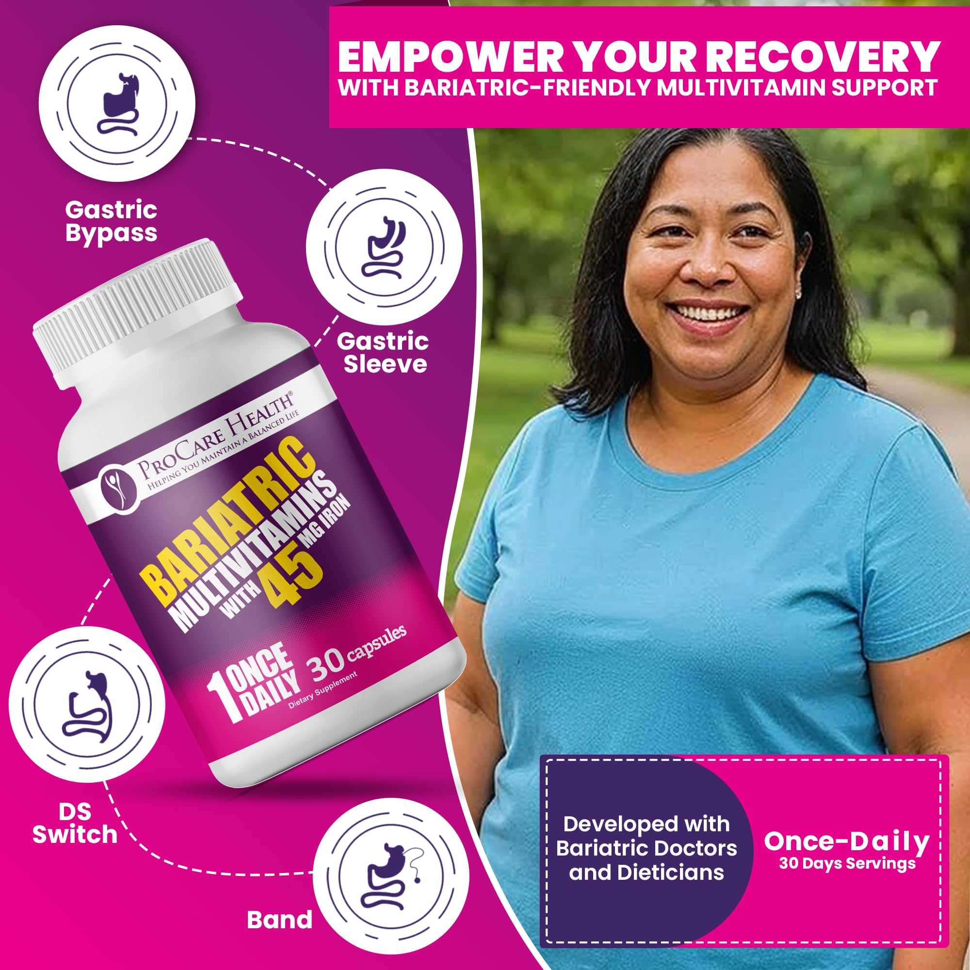 Close-up of easy-to-swallow capsules for bariatric patients.