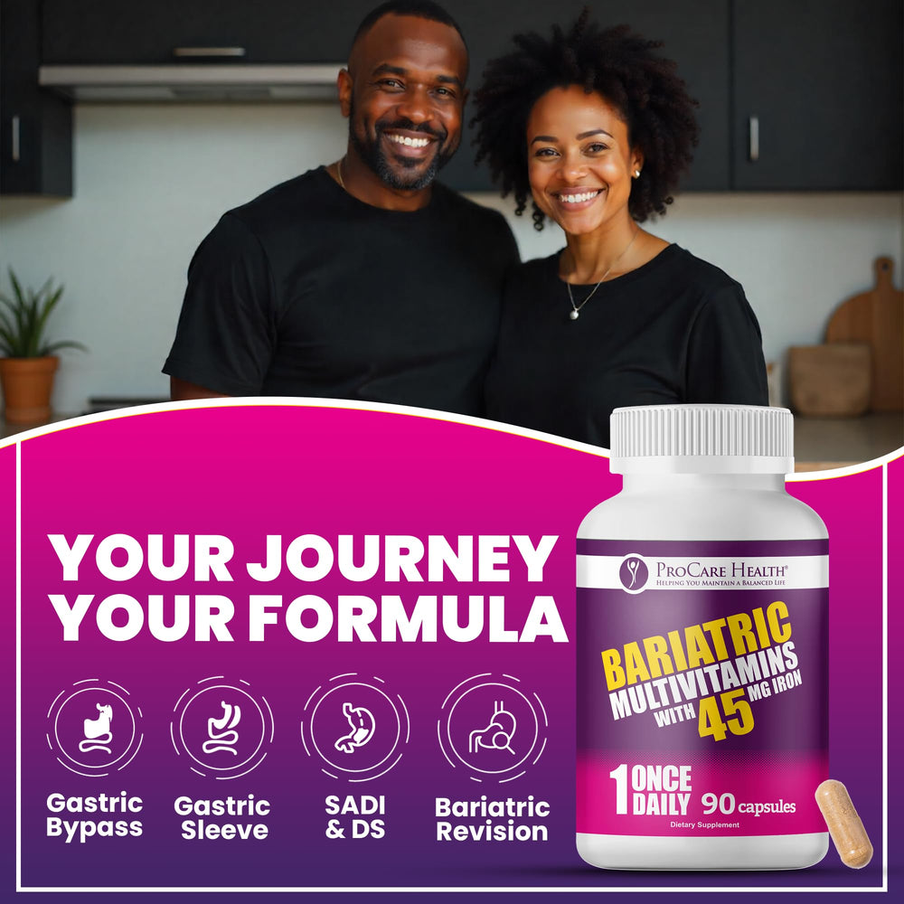 Shelf-ready packaging of ProCare Health bariatric multivitamin showing a 90-count supply