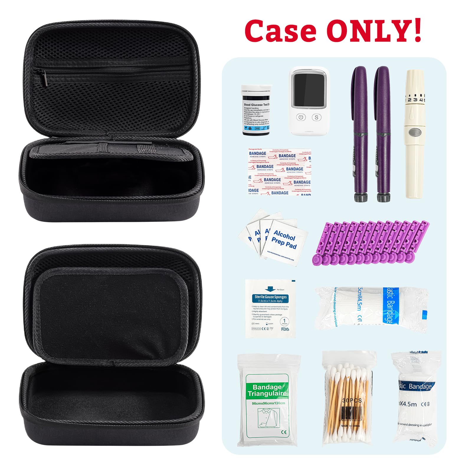ProCase diabetic supplies case divider shows removable divider for flexible sub-area storage