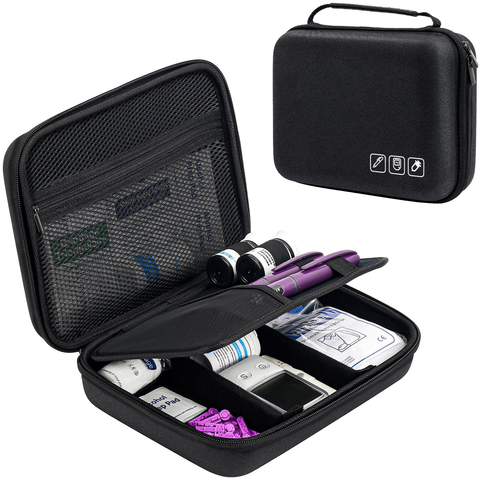 ProCase diabetic supplies case open view for quick access on the go.