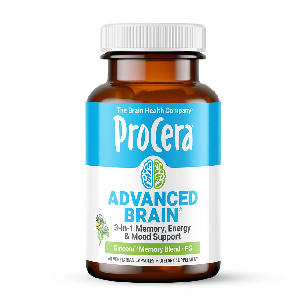 Procera Advanced Brain bottle front showcasing memory support for focus.