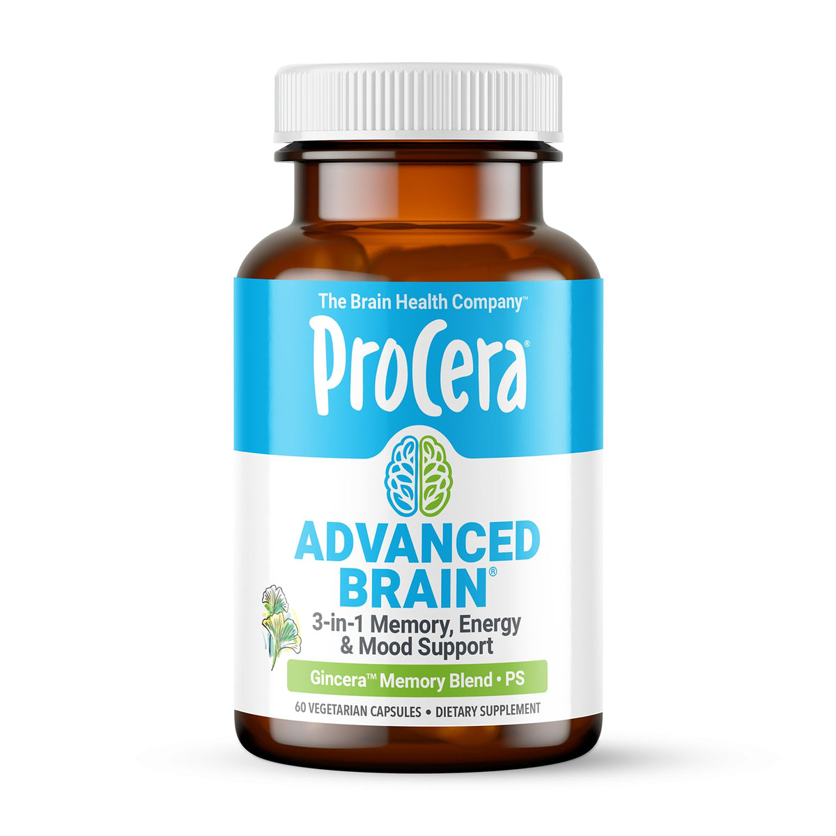 Procera Advanced Brain bottle front showcasing memory support for focus.